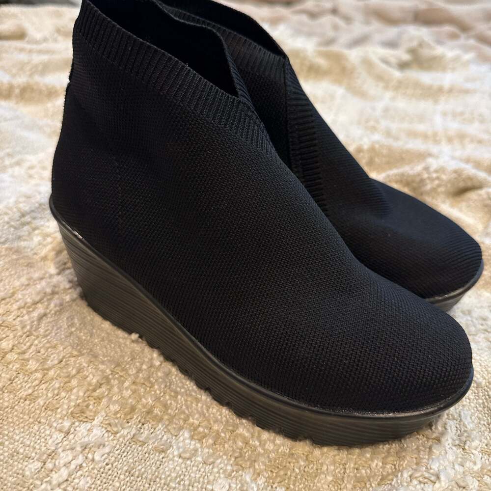 Bernie Mev Sally Black Stretch Fabric Wedge Ankle Booties